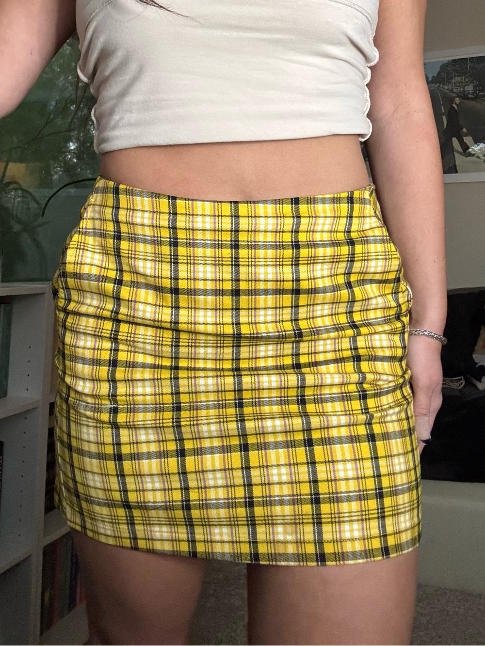 Urban Outfitters Plaid Mini Skirt in Yellow and Black